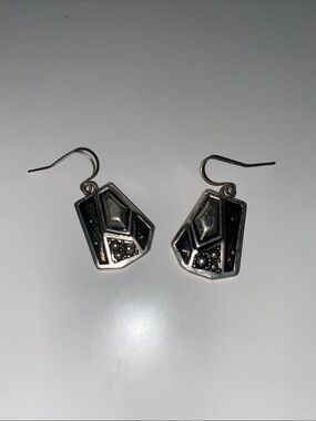 Geometric Black Brown & Silver Drop Earrings